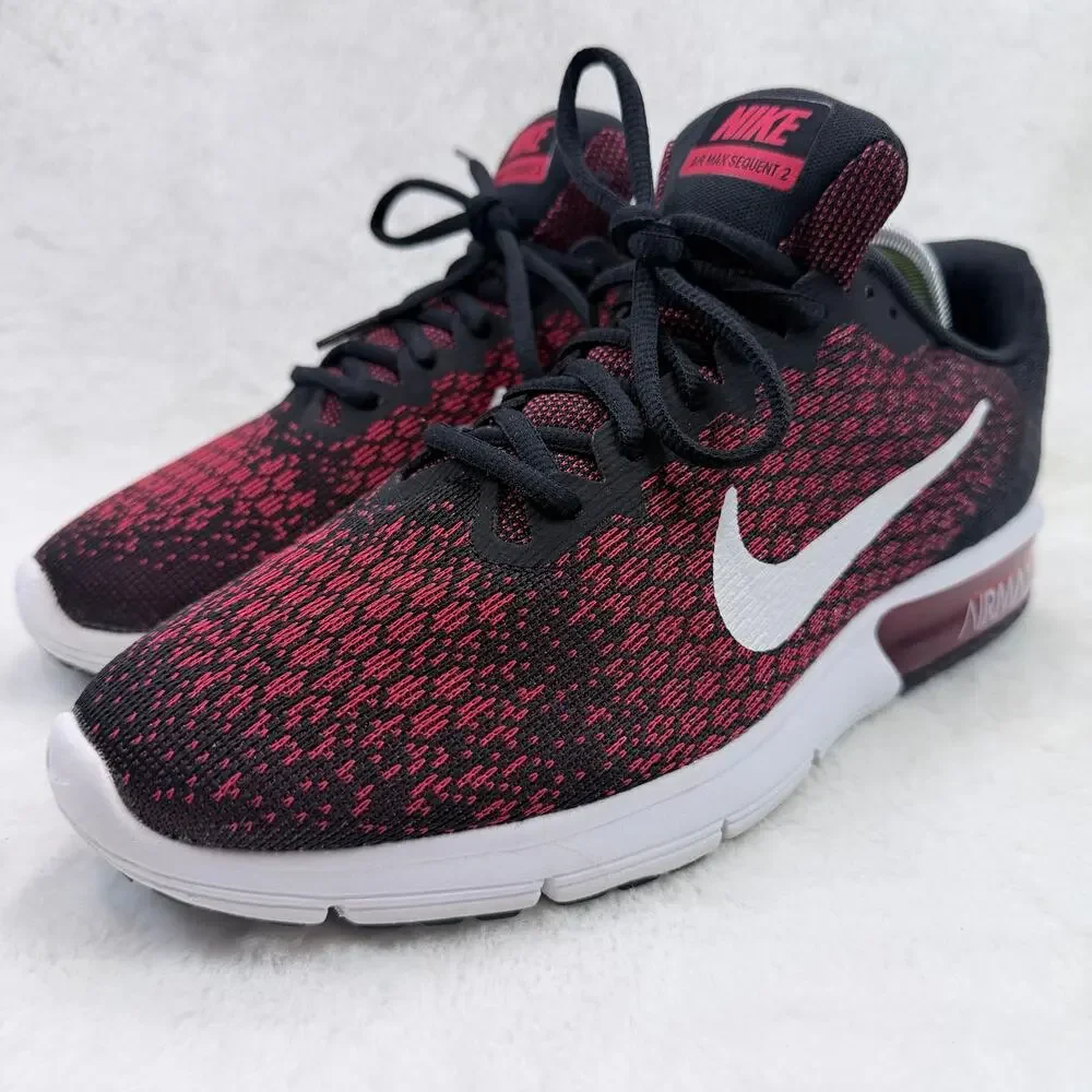 Nike Air Max Sequent 2 Mens Running Sneakers Black White Red Size 10